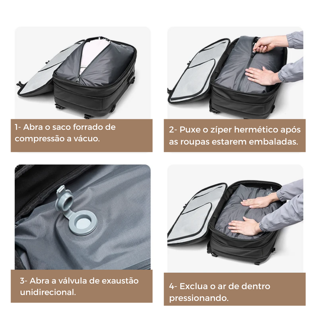 Mochila de viagem masculina compressão à vácuo 17 polegadas